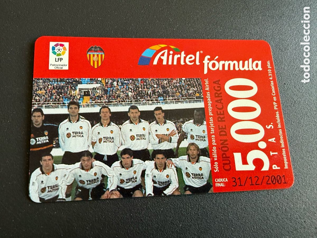 Figurine di Calcio: Tarjeta telef&oacute;nica. VALENCIA C.F. Airtel. 5000 Pst