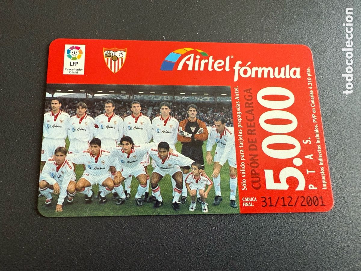 Football Stickers: Tarjeta telef&oacute;nica. SEVIILLA C.F. Airtel 5000 Pst