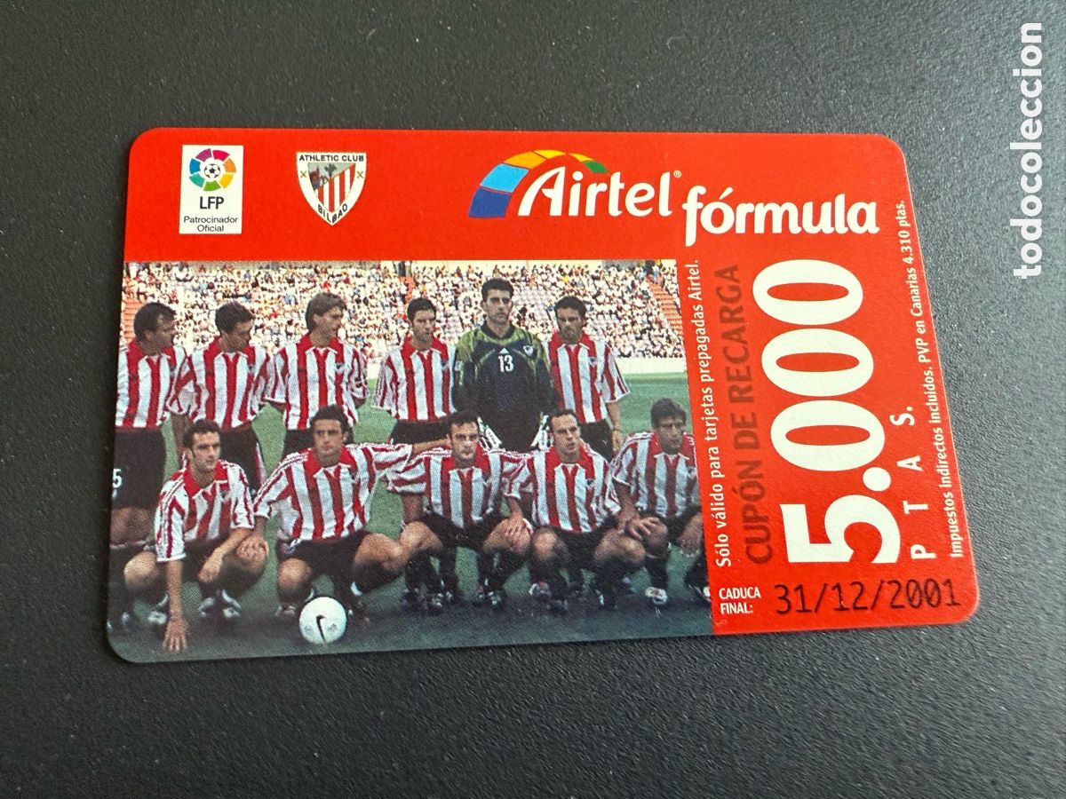 Cartes &agrave; collectionner de Football: Tarjeta telef&oacute;nica. ATH. BILBAO. AIRTEL. 5000 Pst