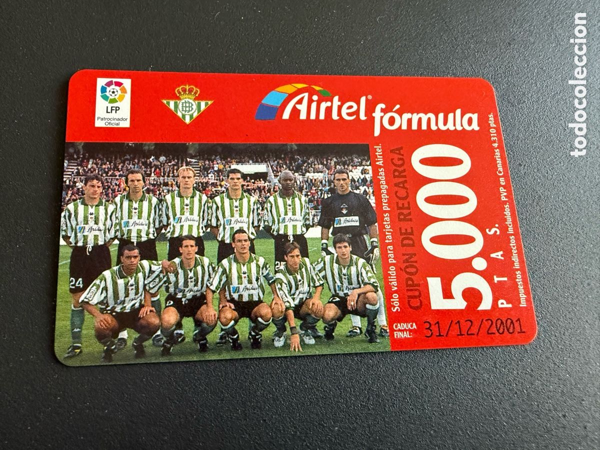 Figurine di Calcio: Tarjeta telef&oacute;nica. REAL BETIS. AIRTEL 5000 Pst