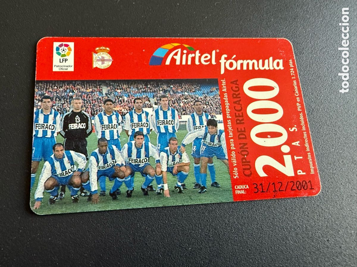 Fu&szlig;ball-Sticker: Tarjeta telef&oacute;nica. DEPORTIVO DE LA CORU&Ntilde;A. Airtel. 2000 Pst