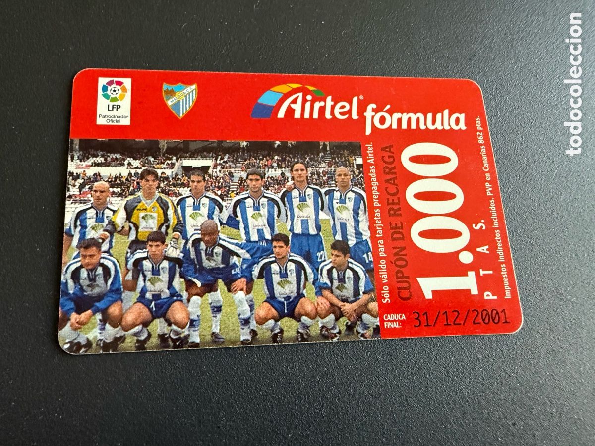 Cromos de f&uacute;tbol: Tarjeta telef&oacute;nica. MALAGA C.F. Airtel. 1000 Pst