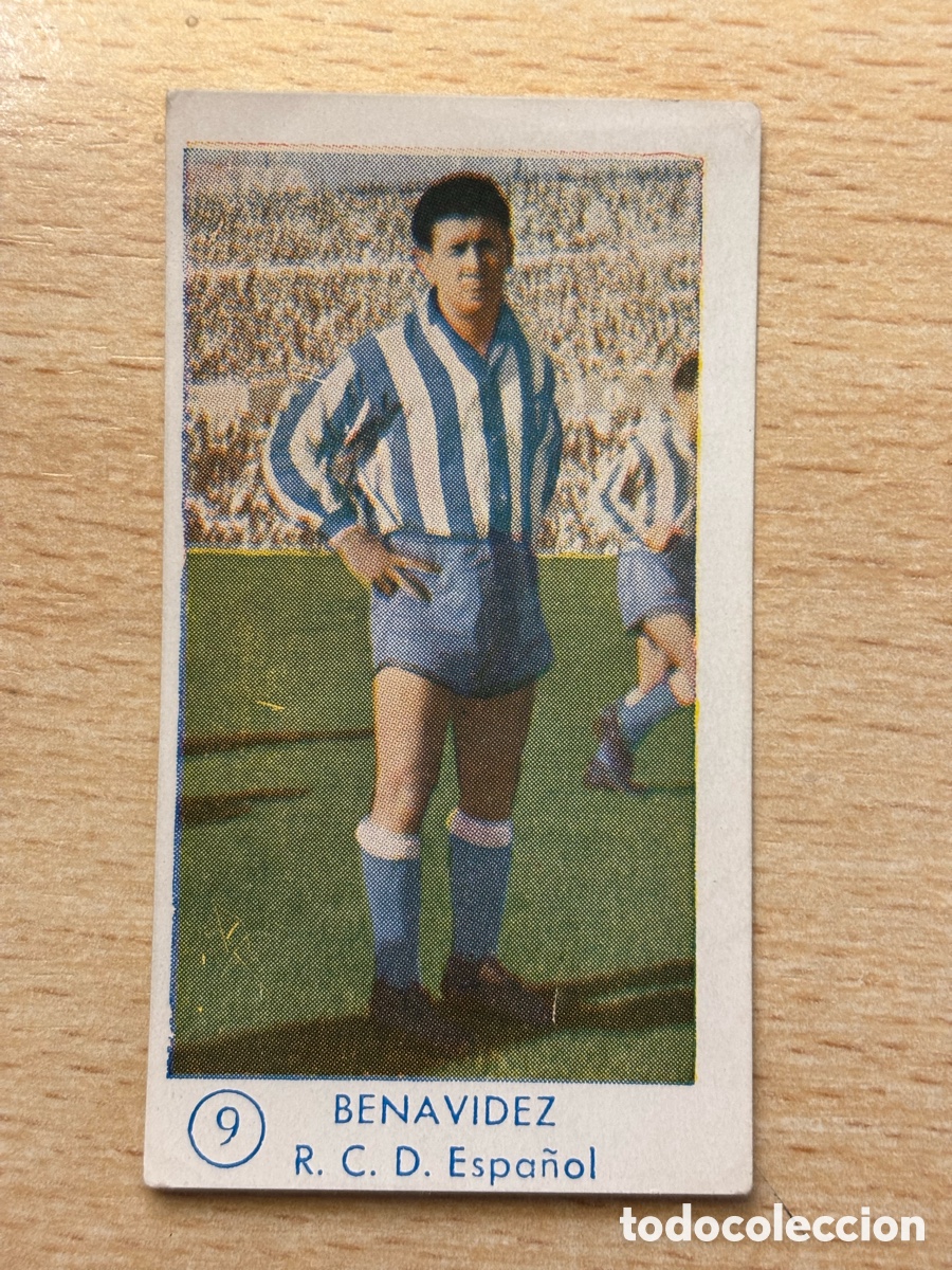 Cromos de F&uacute;tbol: # 9 Benavides RCD Espa&ntilde;ol Gr&aacute;ficas Bachende liga 1957 1958 sin pegar