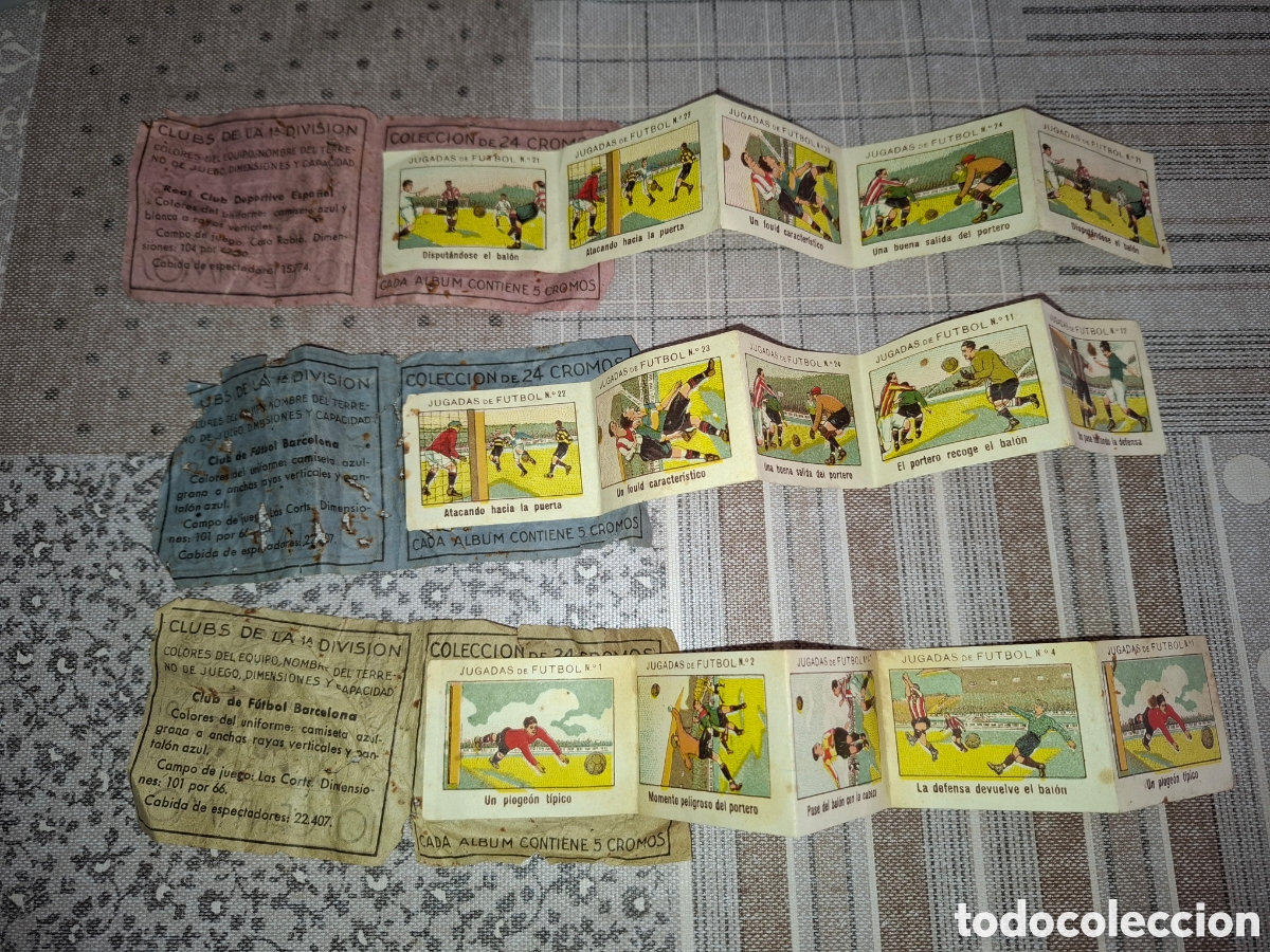 Cromos de F&uacute;tbol: &Aacute;lbum Futbolistico jugadas del futbol, 3 ejemplares, n&uacute;meros 1, 21 y 12, 2 Barcelona y 1 del Espa&ntilde;ol