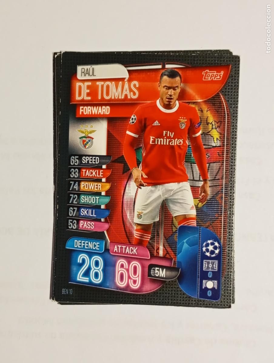 Cromos de F&uacute;tbol: CROMO TARJETA UEFA CHAMPIONS LEAGUE TOPPS. BENFICA. RA&Uacute;L DE TOM&Aacute;S. TDKP26B