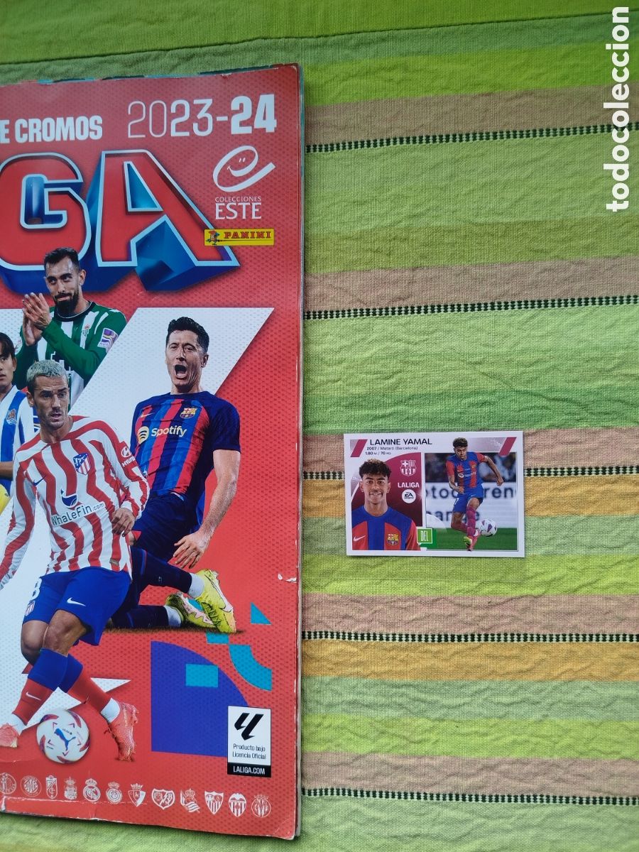 Fu&szlig;ball-Sticker: LIGA ESTE 23-24- LAMINE YAMAL 19 BIS SIN PEGAR Y ALBUM CASI COMPLETO CON EXTRA GOLD