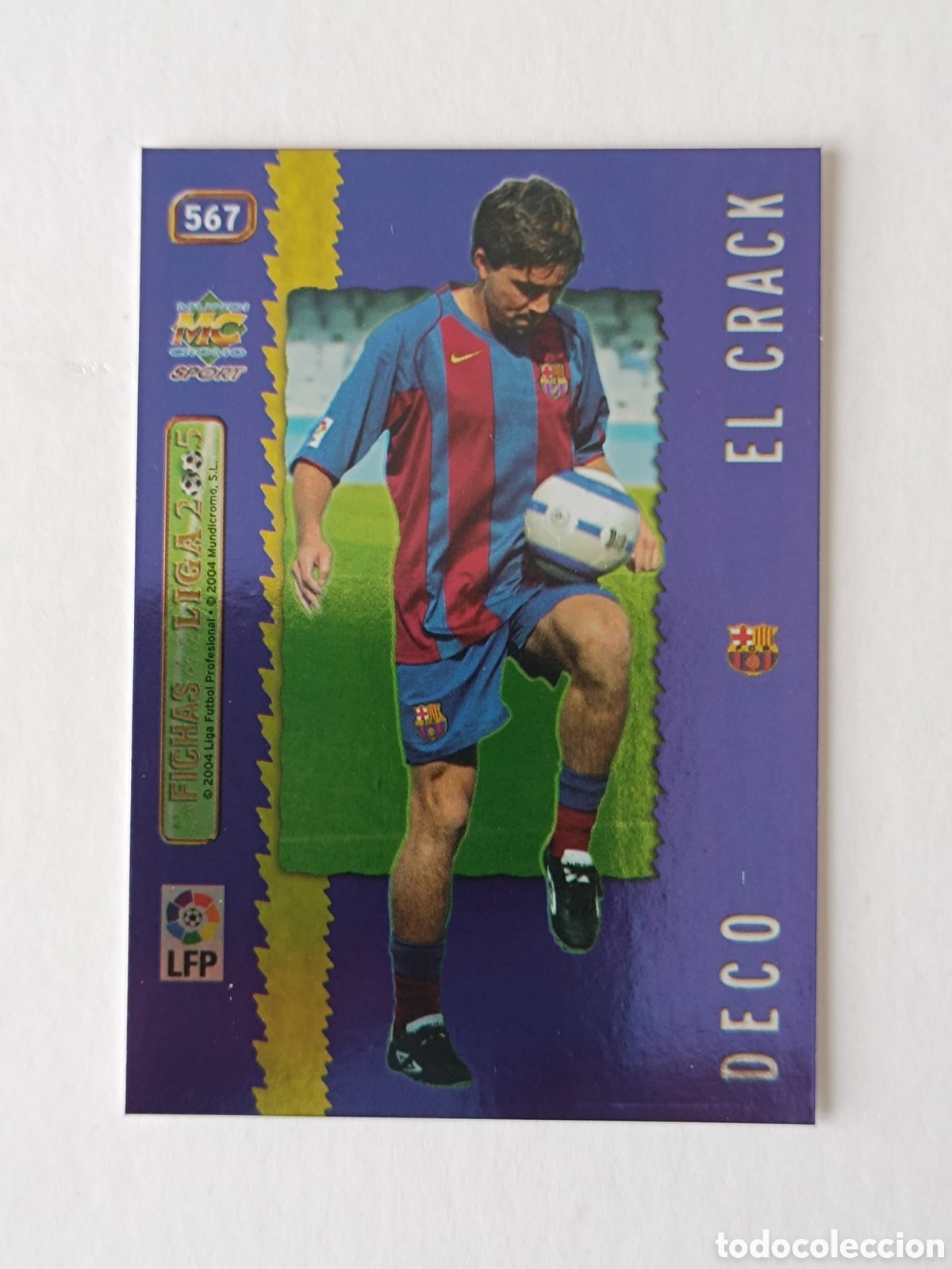 Fu&szlig;ball-Sticker: 567 DECO (F.C BARCELONA) EL CRACK / METALCARD AZUL ,MUNDICROMO FICHAS LIGA 2004 2005