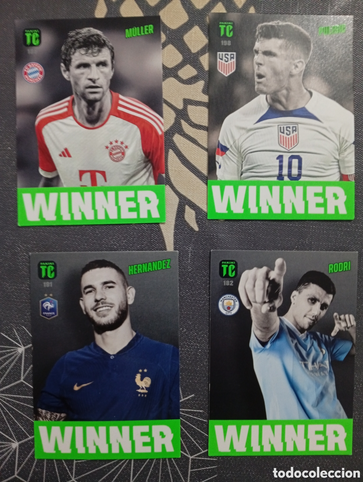 Cromos de F&uacute;tbol: Cuatro cartas top glass winner