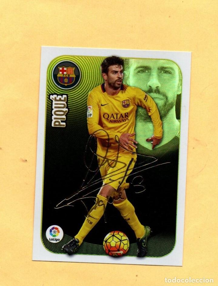 Fu&szlig;ball-Sticker: EDICIONES ESTE 2016-2017 PIQUE 14 SERIE ORO FIRMADO VERSION 2 TRASERA BARCELONA NUEVO SOBRE