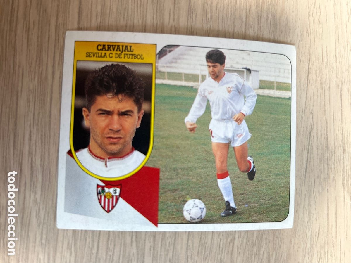 Fu&szlig;ball-Sticker: CARVAJAL SEVILLA CART&Oacute;N LIGA ESTE 1991 1992 91 92 NUNCA PEGADO SIN PEGAR