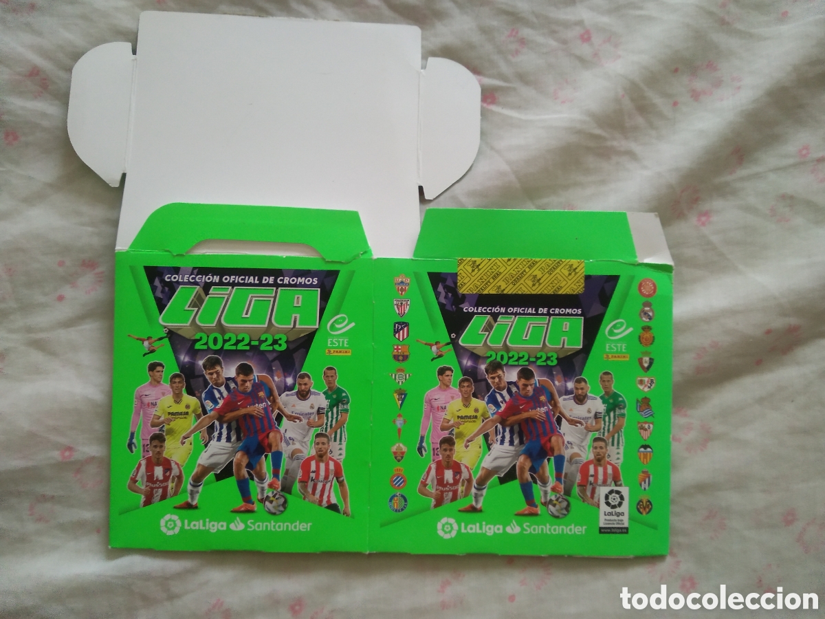Cromos de F&uacute;tbol: CAJA VACIA CROMO FUTBOL PANINI LIGA 2022-2023 EDICIONES ESTE 22-23 PEDRI BENZEMA GRIEZMANN MUNIAIN