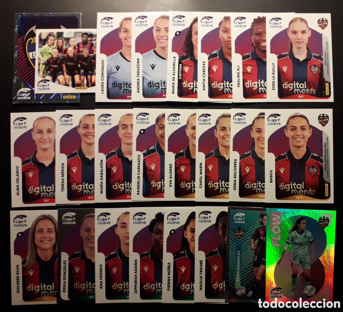 Cromos de F&uacute;tbol: 24 CROMOS LEVANTE LIGA F FEMENINA 2025 2026 25 26 PANINI EQUIPO COMPLETO CON ESPECIALES SIN PEGAR