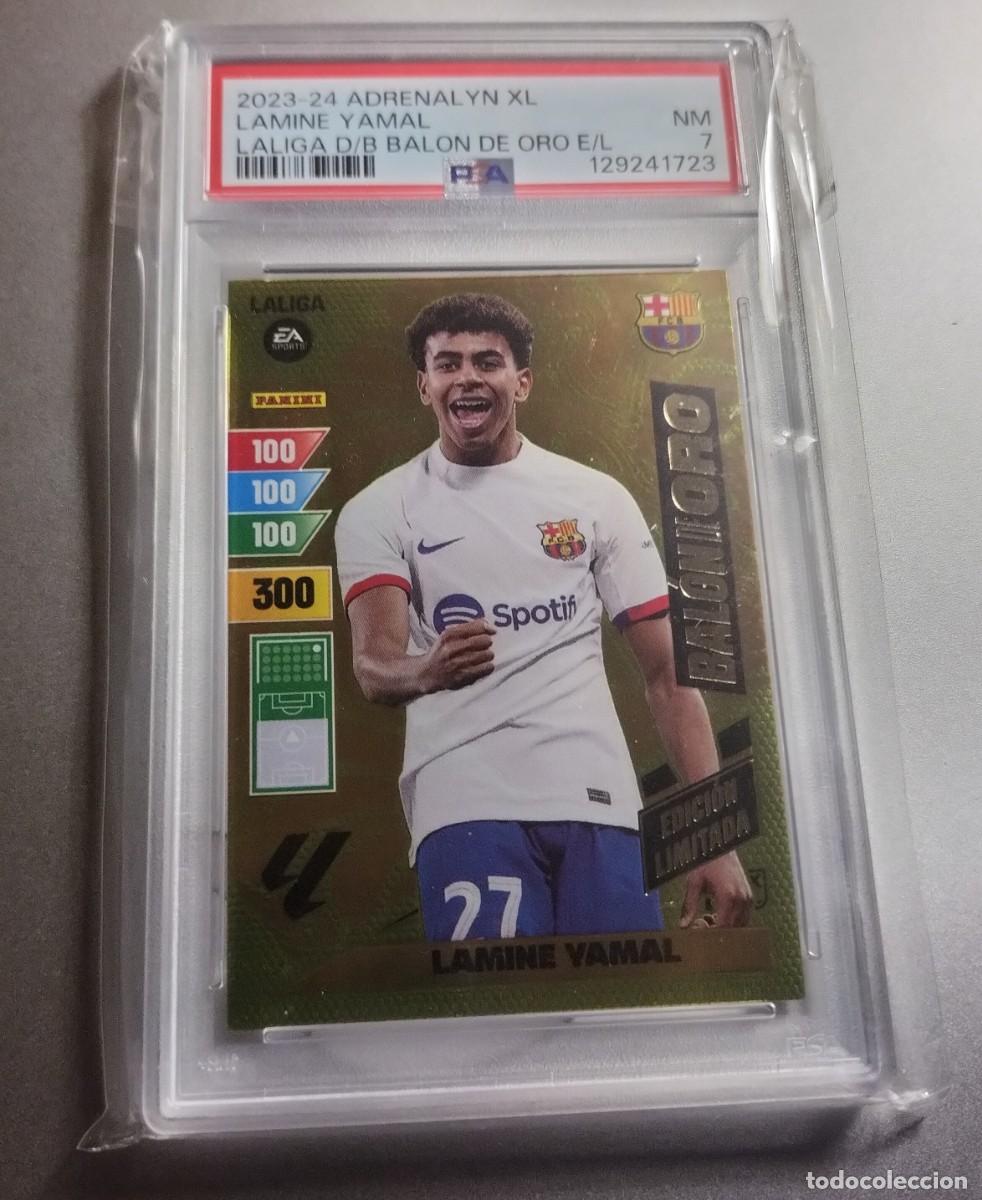 Cromos de F&uacute;tbol: LAMINE YAMAL,ROOKIE,FC BARCELONA, PSA 7 (N/M), BAL&Oacute;N DE ORO,EDICI&Oacute;N LIMITADA,ADRENALYN XL 2023/24.