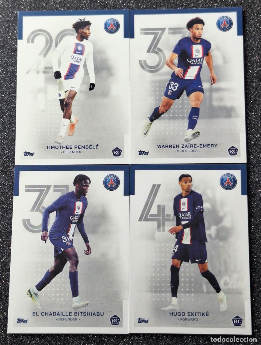 Football Stickers: Lote 4 Cards Paris Saint-Germain PSG Rookies Pembele Zaire-Emery Bitshiabu Ekitike RC Topps