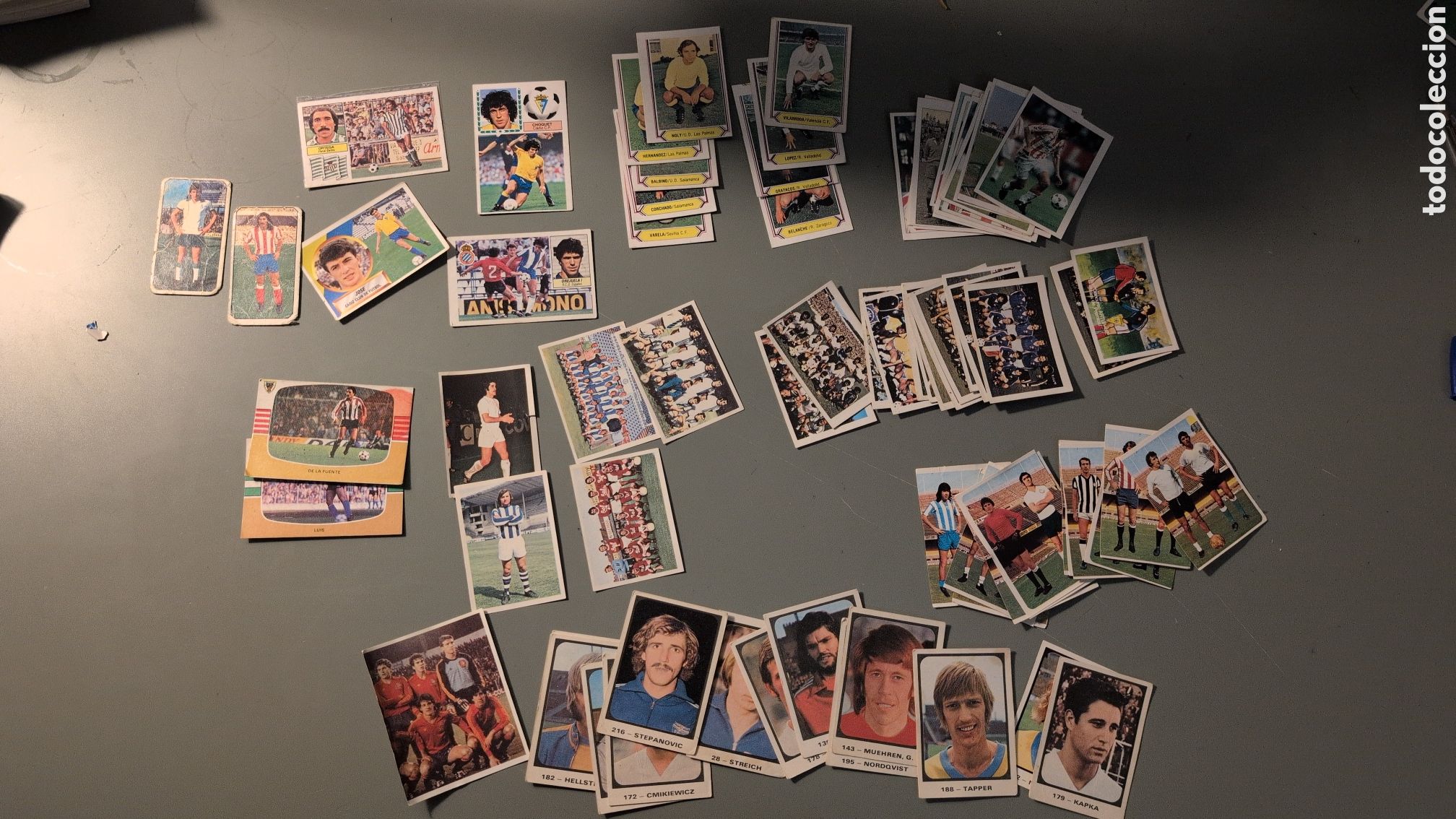 Cromos de F&uacute;tbol: LOTE 80 CROMOS FUTBOL ANTIGUOS A&Ntilde;OS 70 80 NUNCA PEGADOS SIN PEGAR