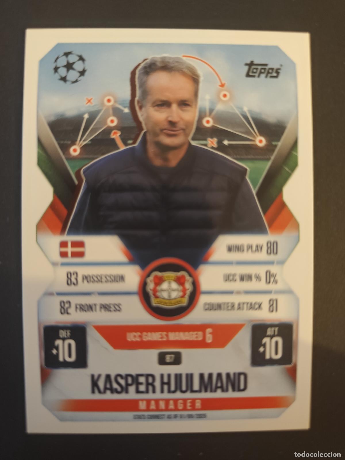 Fu&szlig;ball-Sticker: 87 KASPER HJULMAND BAYER 04 LEVERKUSEN MANAGER MATCH ATTAX EXTRA 2025 2026 25 26 TOPPS