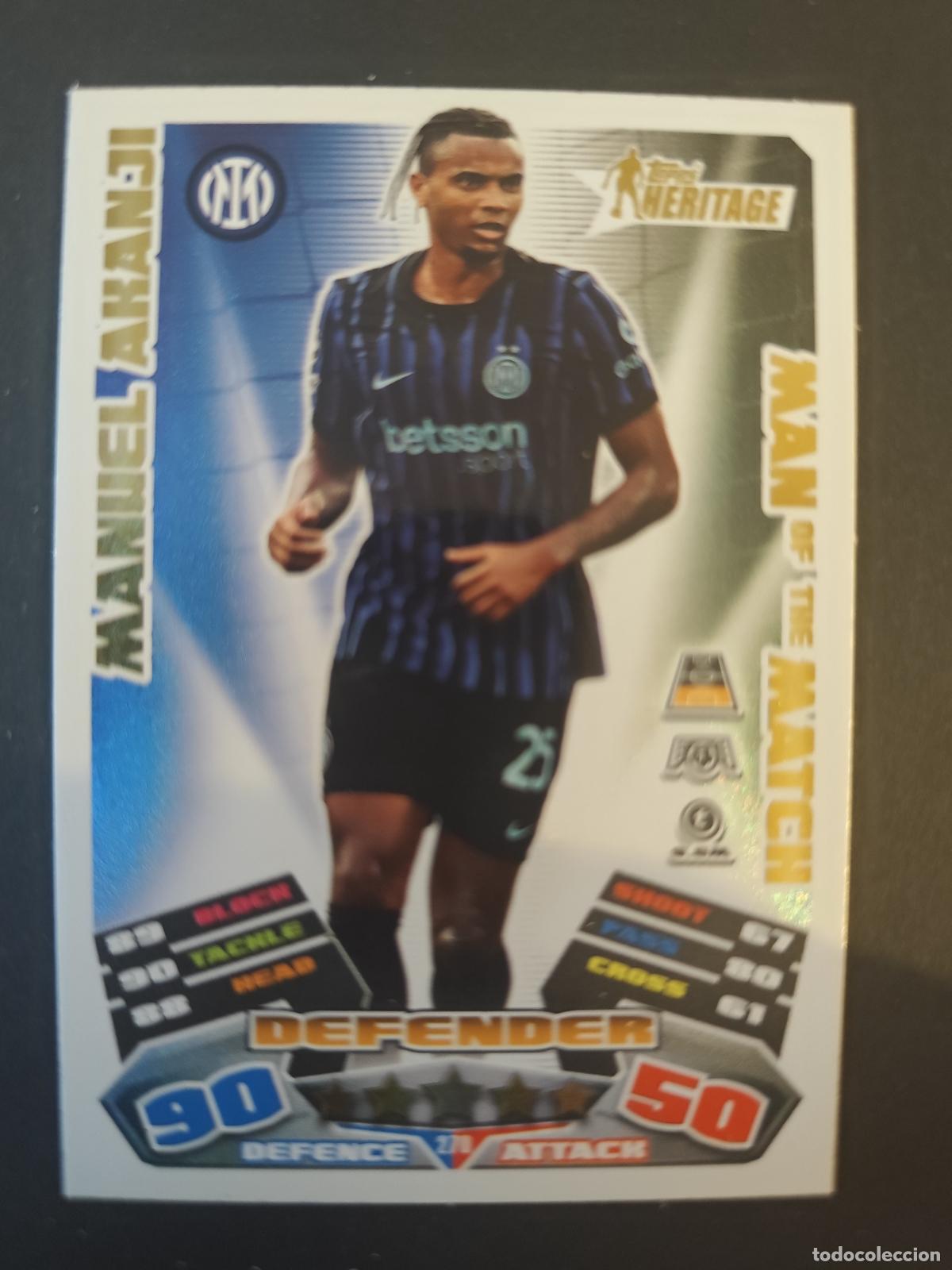 Cartes &agrave; collectionner de Football: 270 MANUEL AKANJI INTER MILAN HERITAGE MAN OF THE MATCH ATTAX EXTRA 2025 2026 25 26 TOPPS
