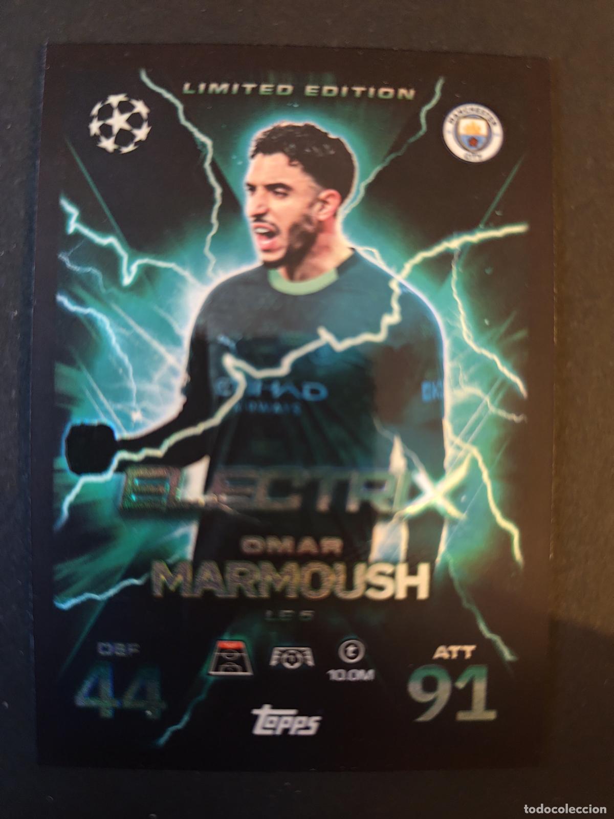 Cartes &agrave; collectionner de Football: LE5 OMAR MARMOUSH MANCHESTER CITY LIMITED EDITION ELECTRIX MATCH ATTAX EXTRA 2025 2026 25 26 TOPPS