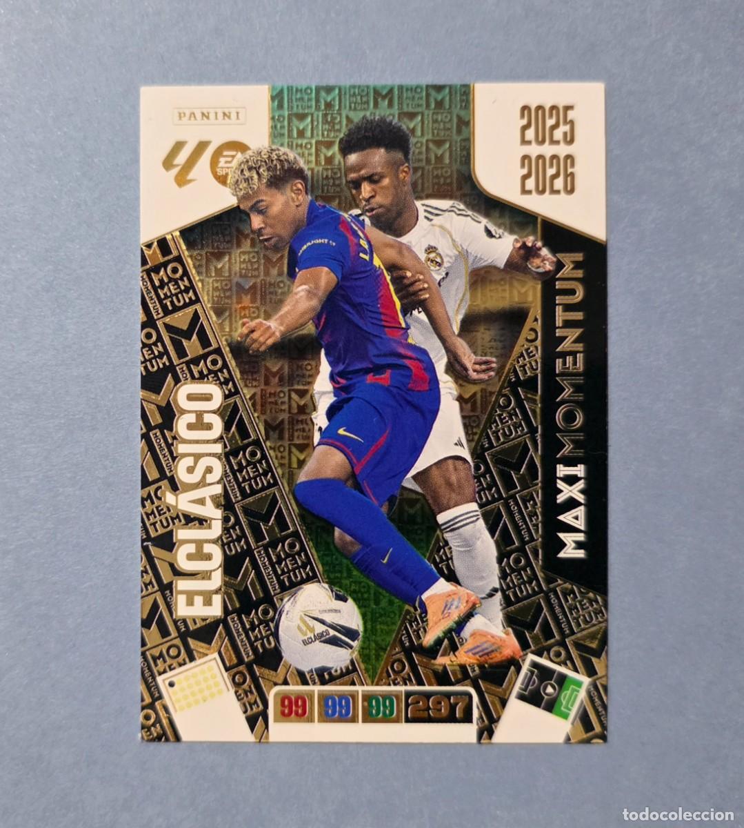 Cromos de F&uacute;tbol: ELCL&Aacute;SICO (MAXI MOMENTUM) LAMINE YAMAL VIN&Iacute;CIUS - BARCELONA / REAL MADRID - ADRENALYN 25/26 (NUEVO)