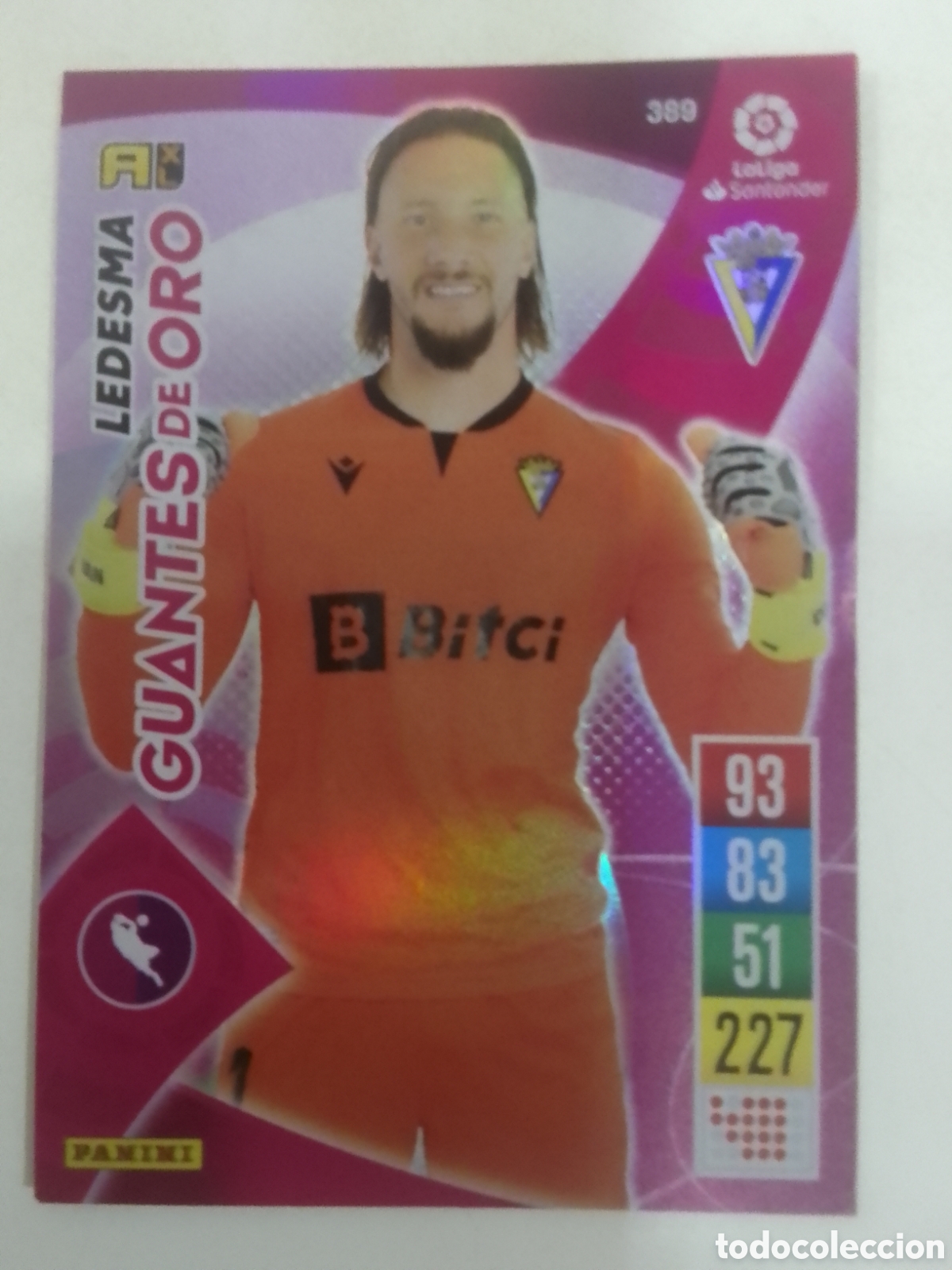 Cromos de F&uacute;tbol: Adrenalyn XL 2021-22 n&deg; 389 Ledesma &bull; C&aacute;diz. GUANTES DE ORO.