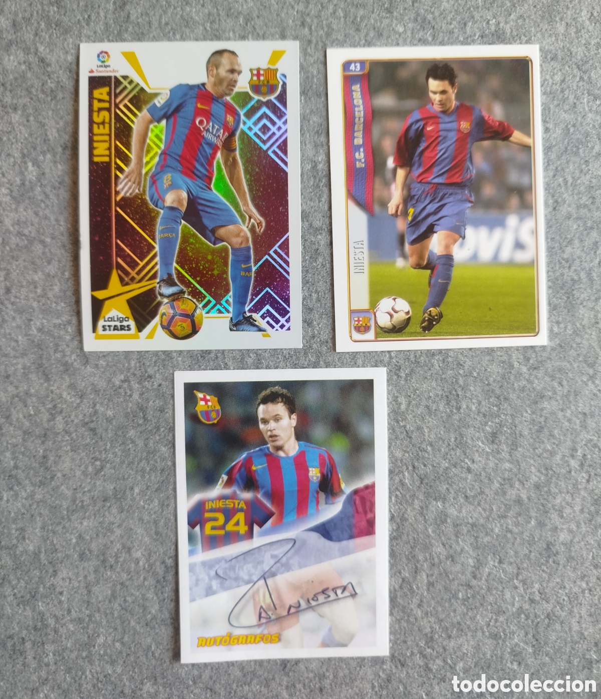 Cromos de F&uacute;tbol: Lote 3 trading cards tarjetas cromos Iniesta FC BARCELONA BAR&Ccedil;A Panini mundicromo no Topps