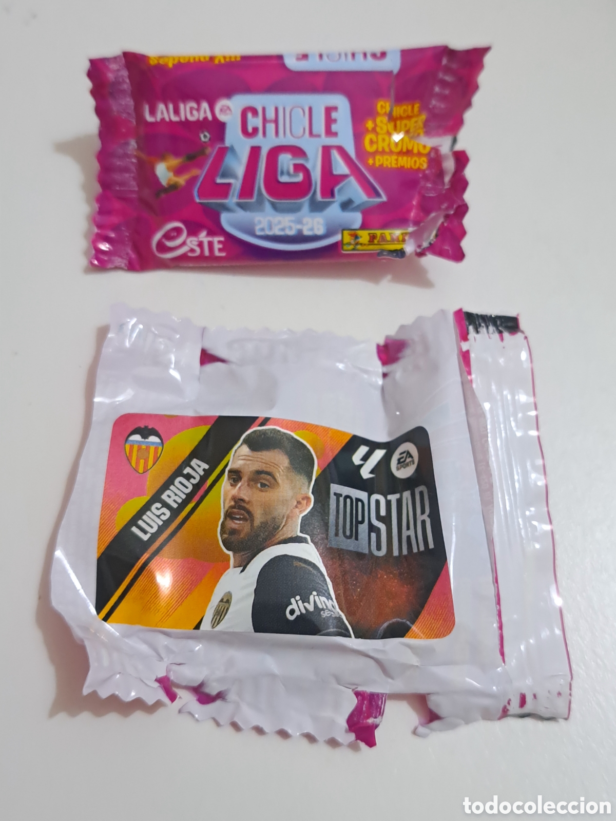 Figurine di Calcio: CROMO LIGA 2025-26 CHICLES VALENCIA CF LUIS RIOJA TOP STAR PANINI ESTE