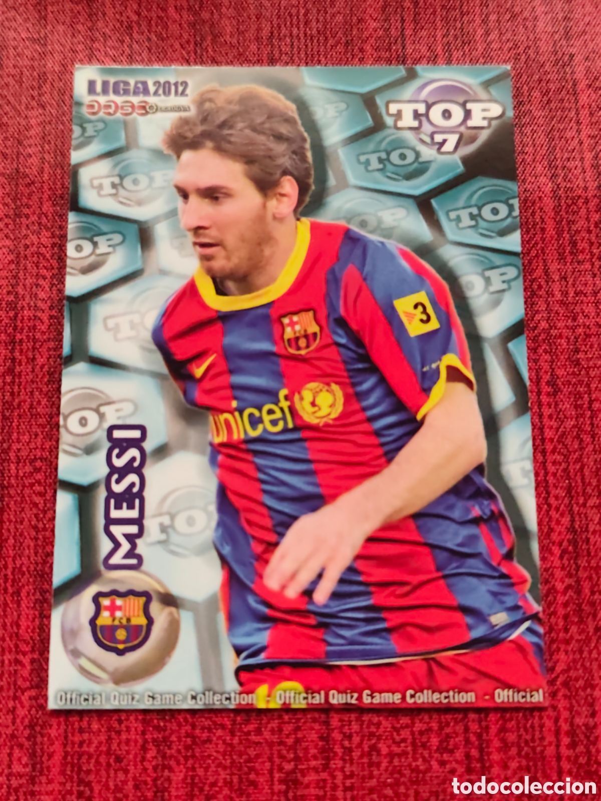 Cromos de F&uacute;tbol: 595 MESSI FC BARCELONA TOP AZUL MATE MUNDICROMO QUIZ GAME 2011 2012