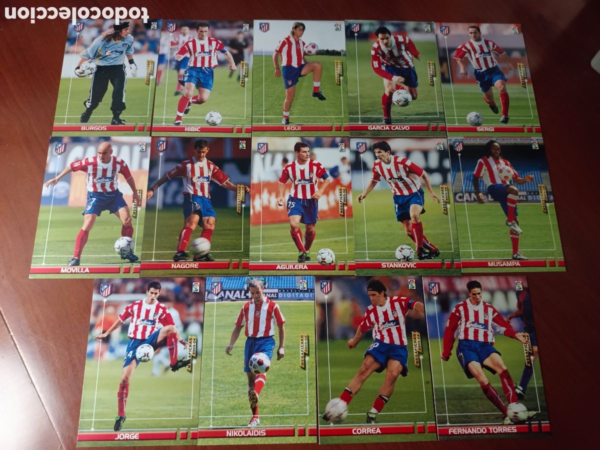Cromos de F&uacute;tbol: 14 MEGACRACKS PANINI 2003-2004. ATLETICO MADRID. FERNANDO TORRES, MONO BURGOS...MUY BUEN ESTADO.