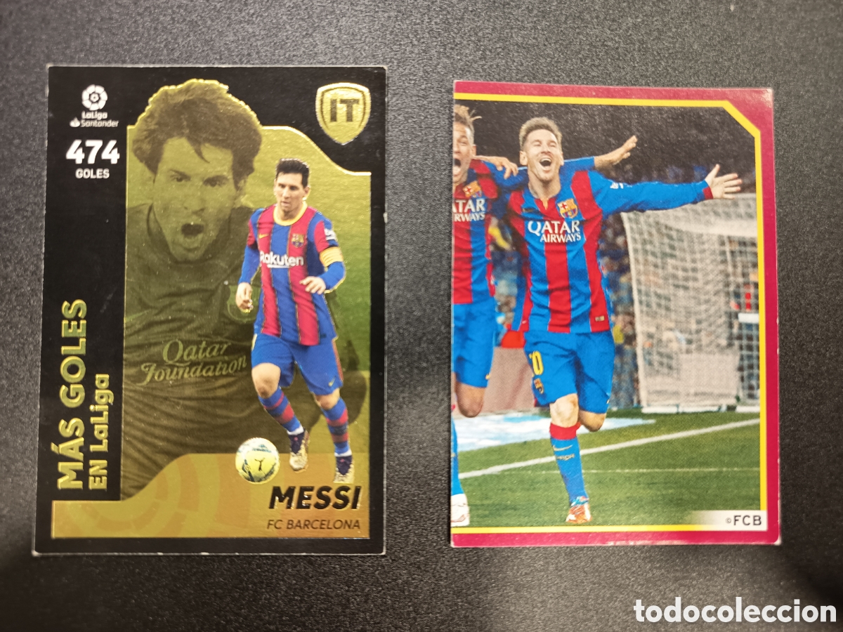 Cromos de F&uacute;tbol: Messi n&ordm; 90 FC Barcelona 2014 2015 Panini y Messi n&ordm; 3 2021-22 Este Panini La isla del Tesoro (2)