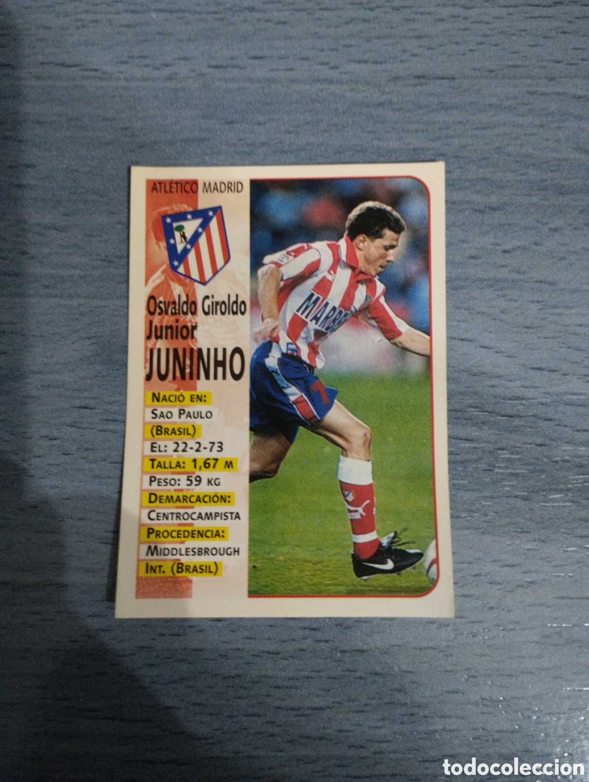 Cromos de F&uacute;tbol: Cromo Panini liga 98 99 juninho 96 atl&eacute;tico de madrid sin pegar