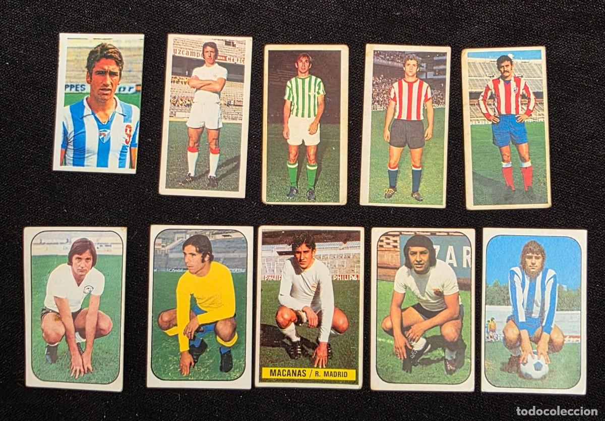 Football Stickers: Lote de 10 cromos antiguos de f&uacute;tbol a&ntilde;os 70&ndash;80 con jugadores cl&aacute;sicos
