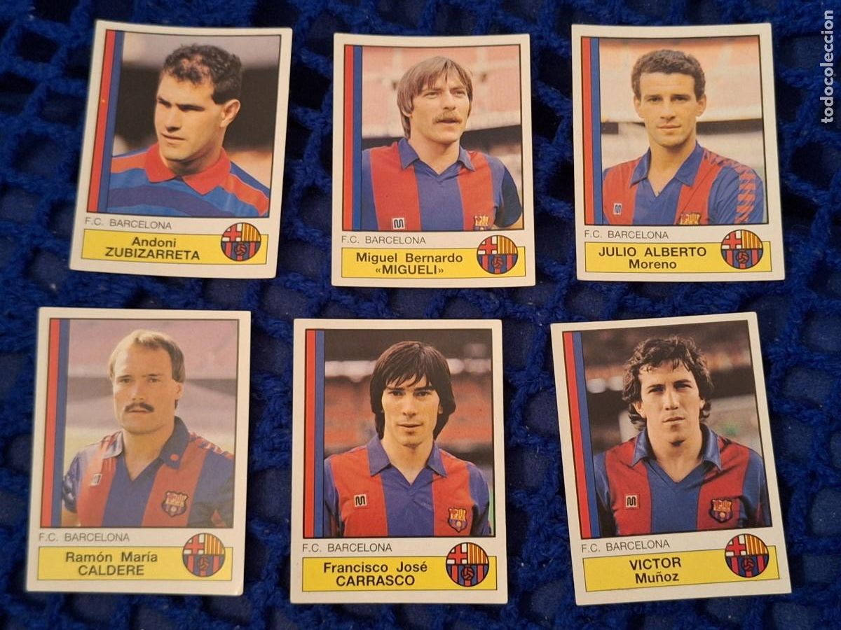 Cromos de F&uacute;tbol: LOTE 6 CROMOS PANINI F&Uacute;TBOL 87 BARCELONA ZUBIZARRETA ALBERTO CARRASCO caldere victor NUNCA PEGADO