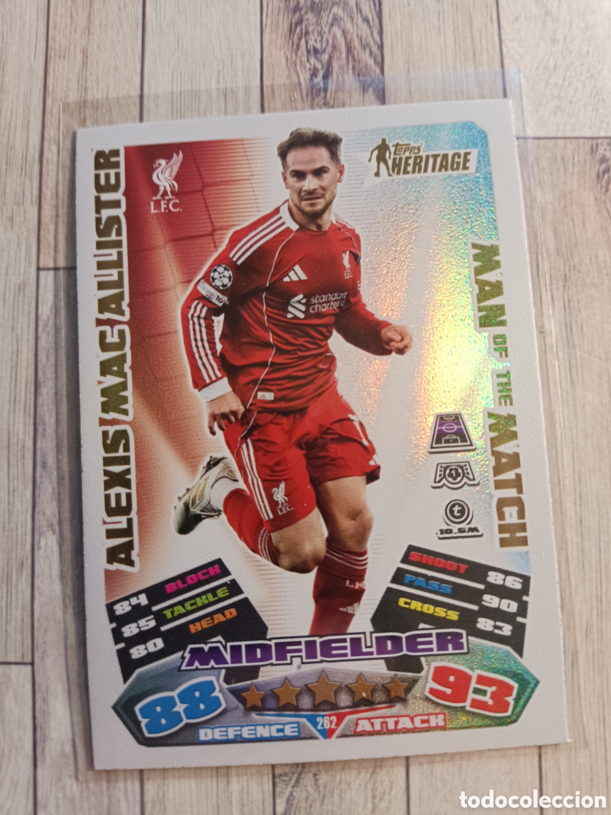 Cartes &agrave; collectionner de Football: 262 MAC ALLISTER LIVERPOOL HERITAGE MAN OF THE MATCH ATTAX EXTRA CHAMPIONS 2025 2026 TOPPS 25 26