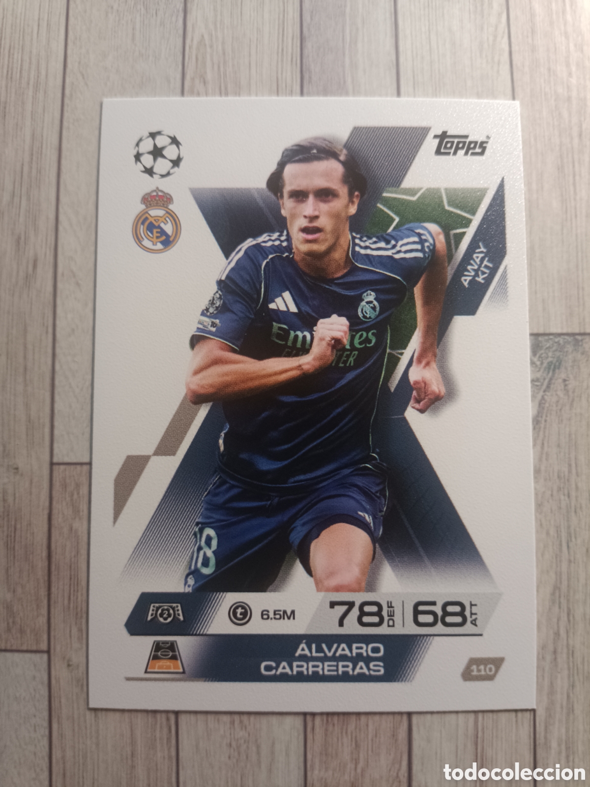 Cromos de F&uacute;tbol: 110 ALVARO CARRERAS REAL MADRID AWAY KIT MATCH ATTAX EXTRA CHAMPIONS 2025 2026 TOPPS 25 26