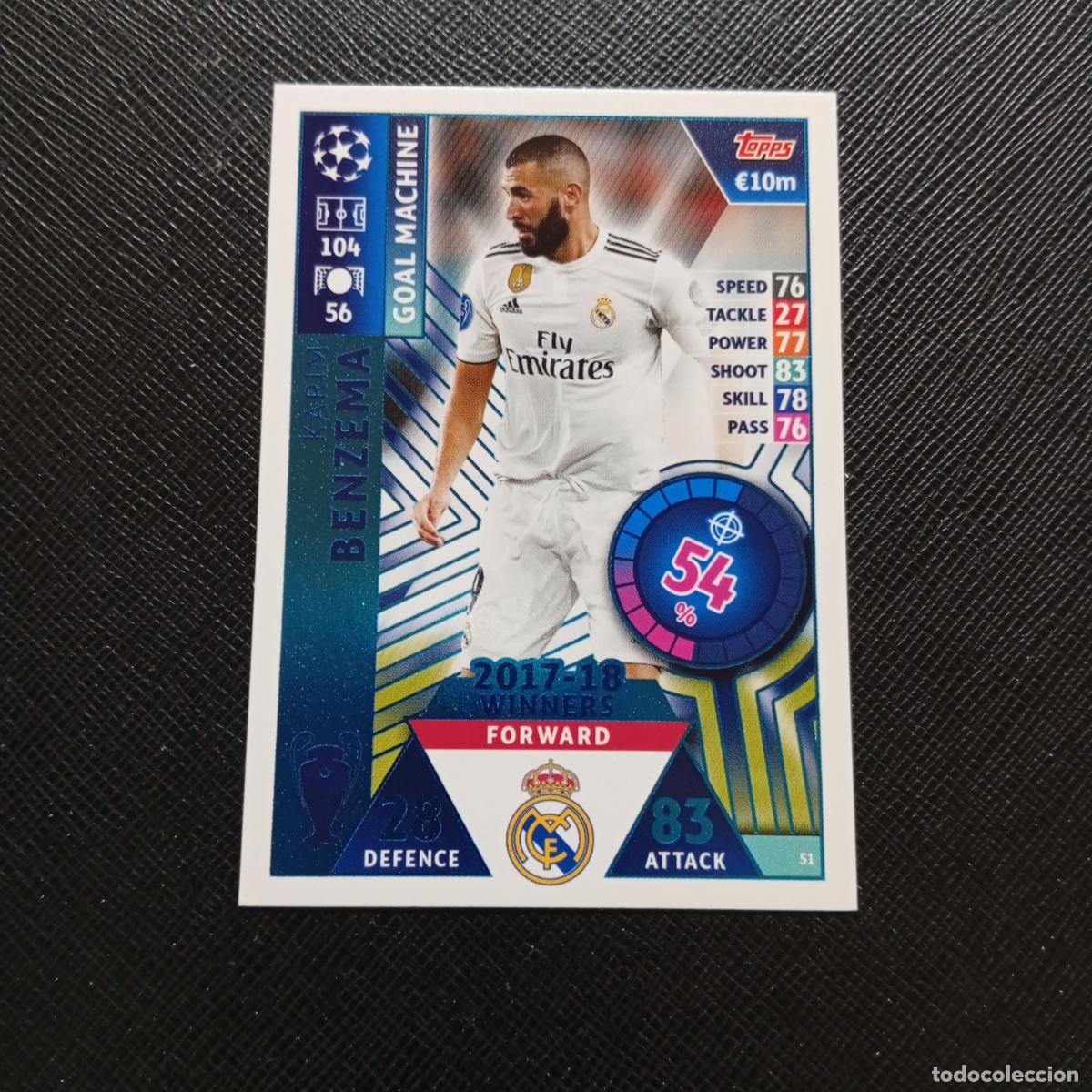 Cromos de F&uacute;tbol: 51 BENZEMA REAL MADRID TOPPS MATCH ATTAX 2018 2109 FUTBOL CROMO 18 19 - A34 PG235 B