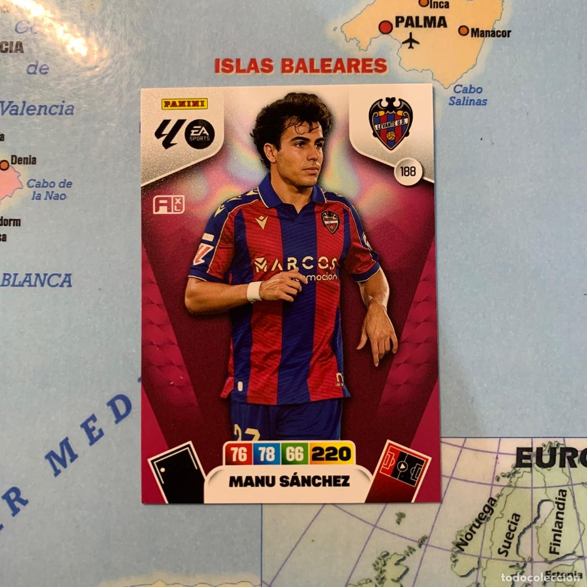Cromos de F&uacute;tbol: Manu S&aacute;nchez n&uacute;mero 188 del Levante cromo adrenalyn XL 25-26 2025-2026