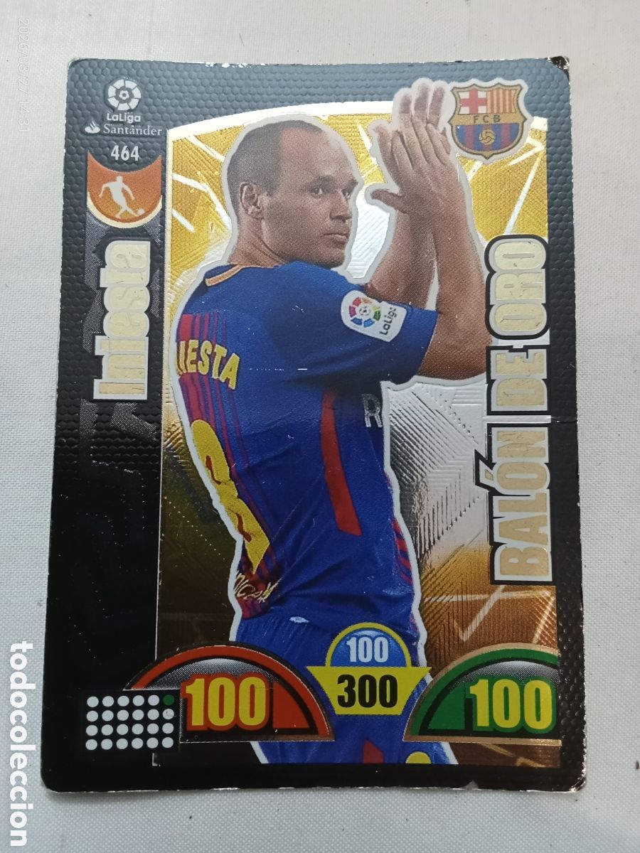 Figurine di Calcio: Cromos de f&uacute;tbol bal&oacute;n de oro Iniesta Barcelona Adrenalyn liga 2017-2018 panini