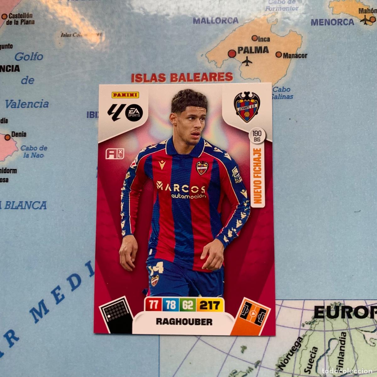Football Stickers: Raghouber nuevo fichaje n&uacute;mero 190 Bis del Levante cromo adrenalyn XL 25-26 2025-2026