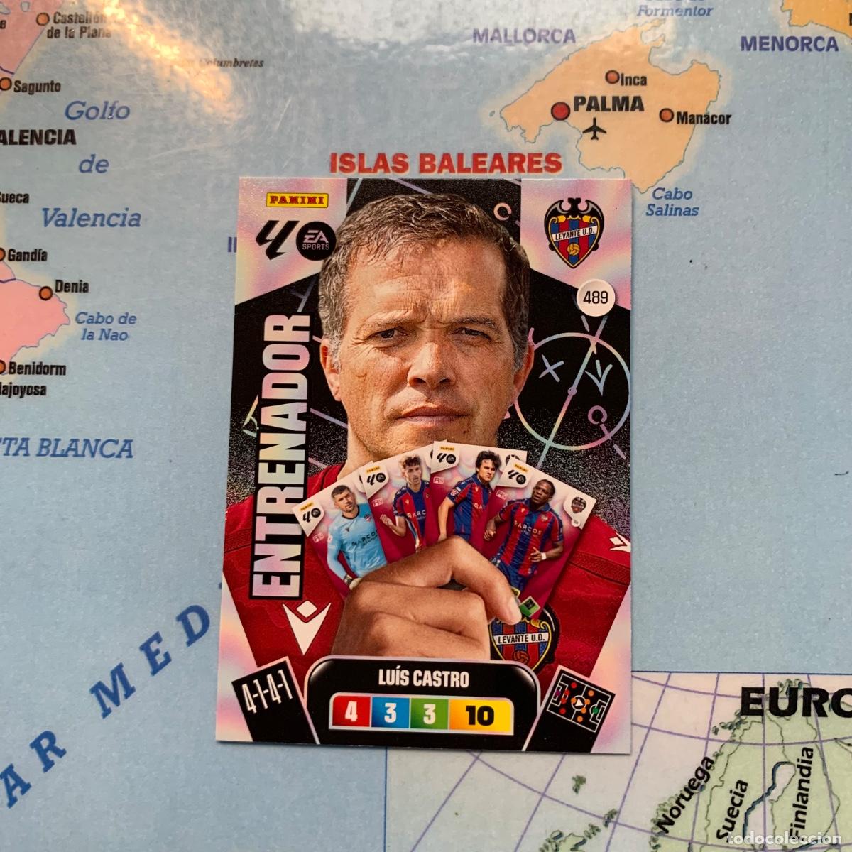 Cromos de f&uacute;tbol: Luis Castro entrenador n&uacute;mero 489 del Levante cromo adrenalyn XL 25-26 2025-2026
