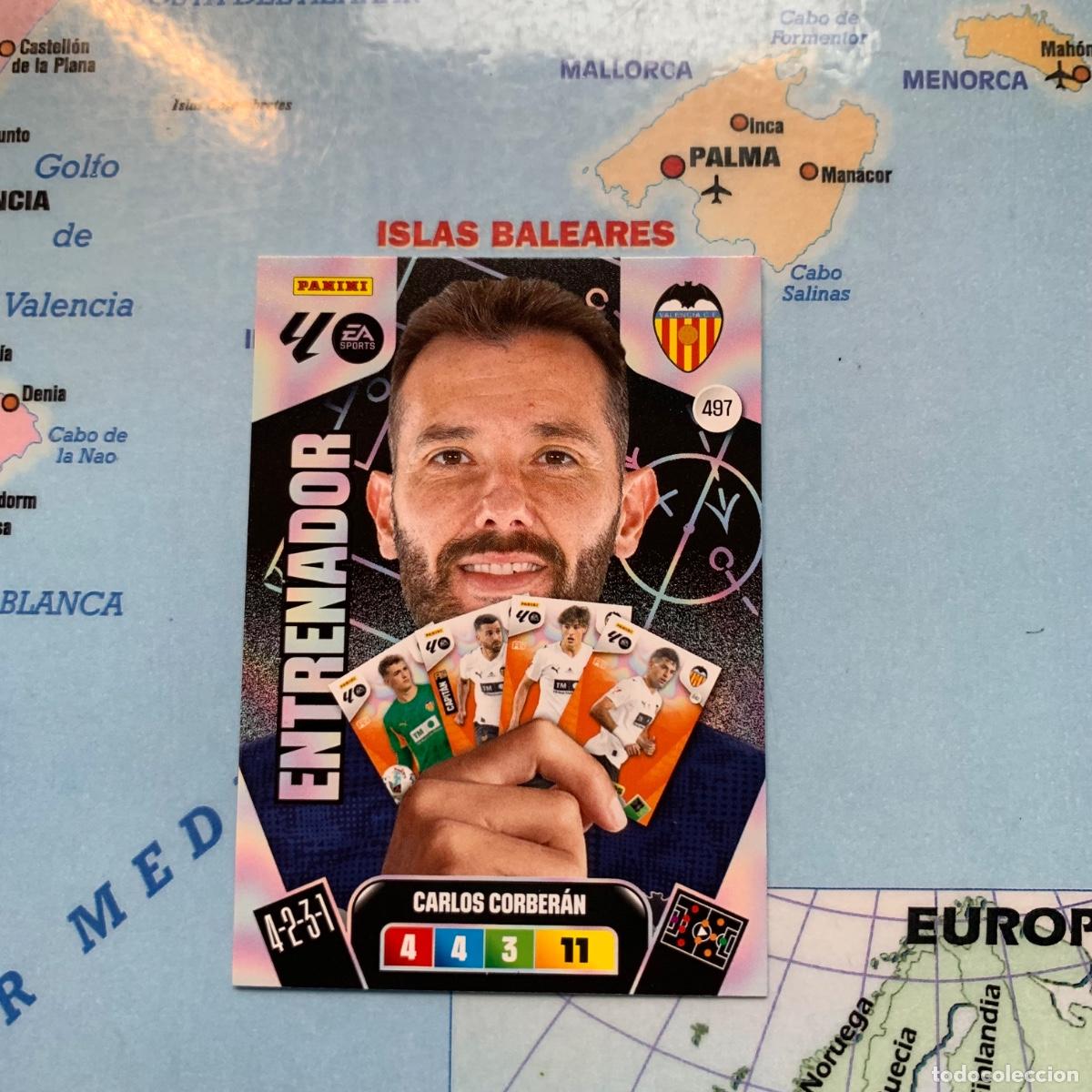 Cromos de f&uacute;tbol: Corberan entrenador n&uacute;mero 497 Del Valencia cromo adrenalyn XL 25-26 2025-2026