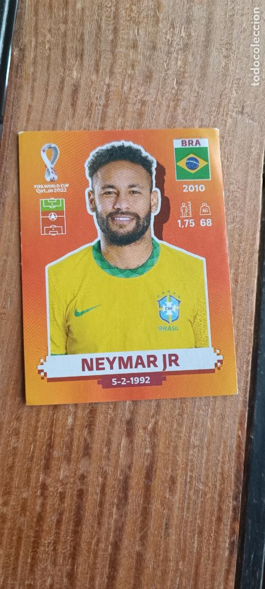 Cromos de F&uacute;tbol: QATAR 2022 WORLD CUP STICKER NEYMAR BRASIL # BRA 16 VERSION NARANJA NUEVO
