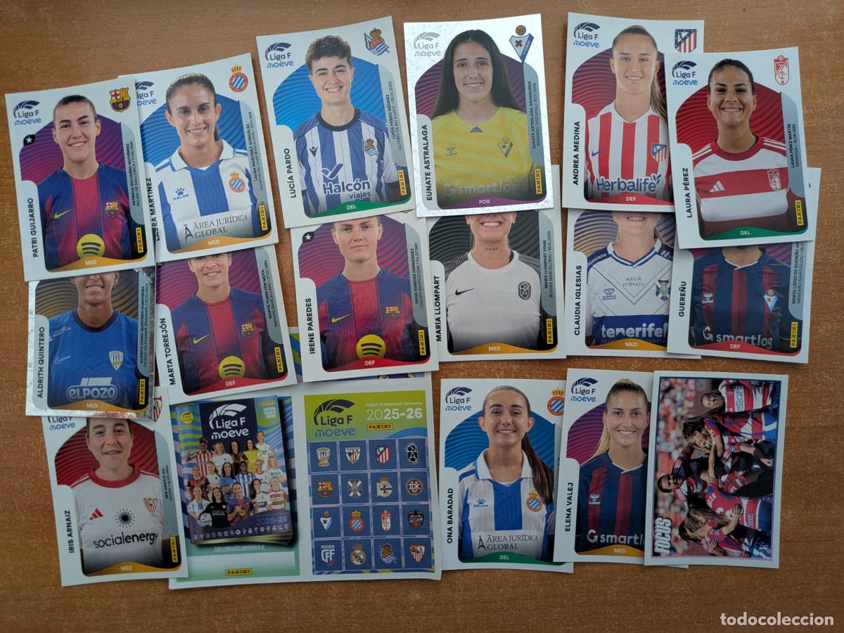 Fu&szlig;ball-Sticker: Lote 18 cromos Liga F Moeve 2025-26. Panini. 13,50,77,87,88,92,114,164,166,174,196,199,217,300,312..