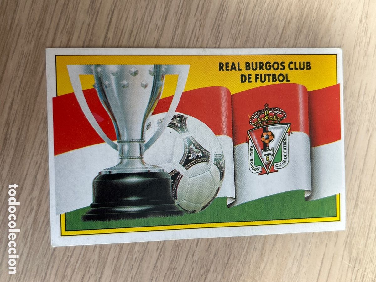 Figurine di Calcio: ESCUDO Y BANDERA REAL BURGOS C. F. LIGA ESTE 1990 1991 90 91 NUNCA PEGADO SIN PEGAR