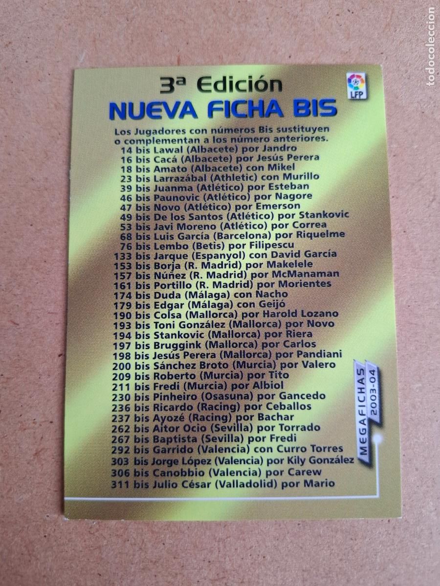 Figurine di Calcio: MEGAFICHAS 2003 2004 03 04 - PANINI - &Iacute;NDICE 3&ordf; EDICI&Oacute;N - (CM)