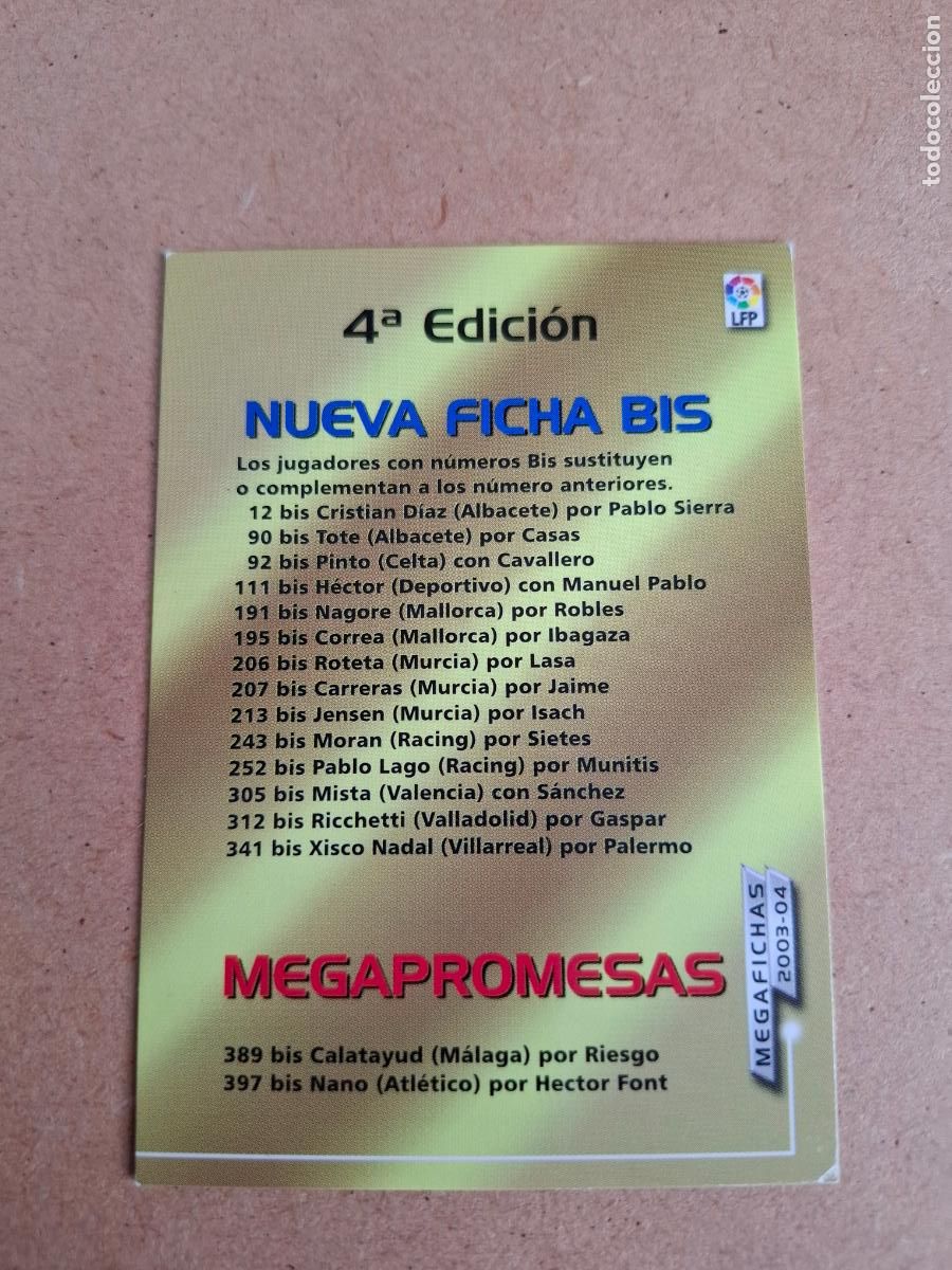 Figurine di Calcio: MEGAFICHAS 2003 2004 03 04 - PANINI - &Iacute;NDICE 4&ordf; EDICI&Oacute;N - (CM)