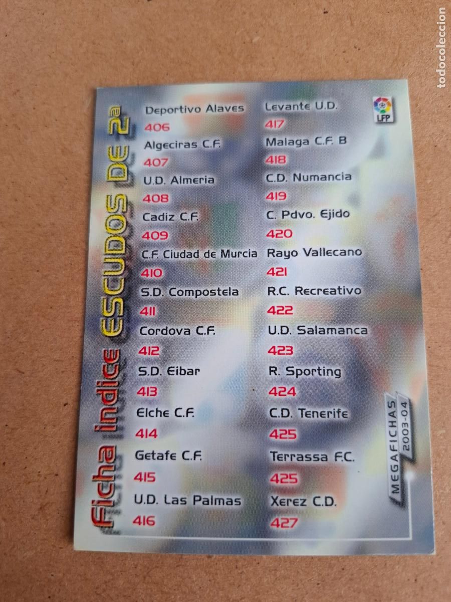 Cromos de F&uacute;tbol: MEGAFICHAS 2003 2004 03 04 PANINI &Iacute;NDICE ESCUDOS 2&ordf; DIVISI&Oacute;N / SUPERLIGA FEMENINA (ERR&Oacute;NEO) - (CM)