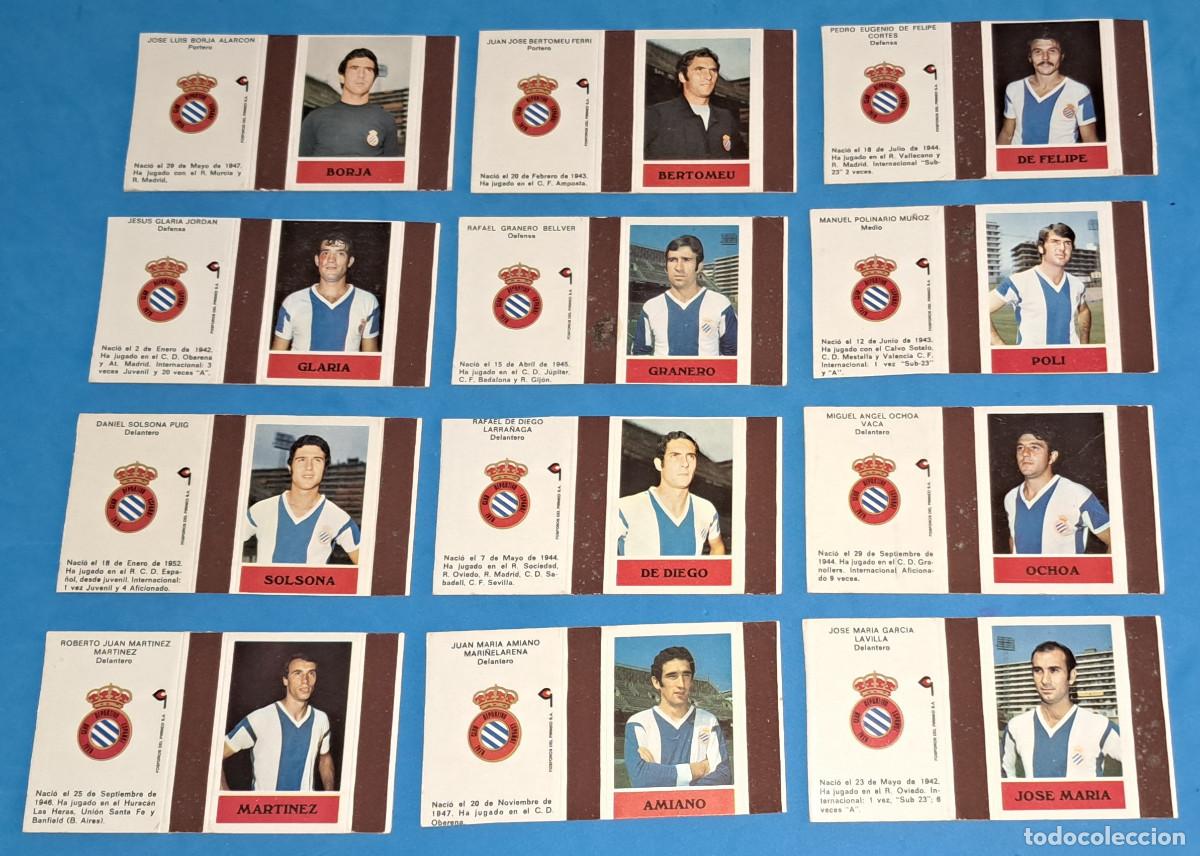 Fu&szlig;ball-Sticker: R.C.D. ESPA&Ntilde;OL - 12 CROMOS DE CAJAS DE CERILLAS - TEMP. 1973/74 - FOSFOROS DEL PIRINEO, S.A.