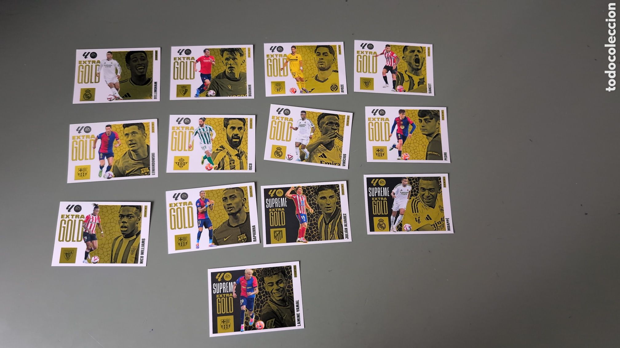 Fu&szlig;ball-Sticker: LOTE 13 EXTRA GOLD DIFERENTES LIGA ESTE 2025/2026 25 26 NUNCA PEGADOS SIN PEGAR