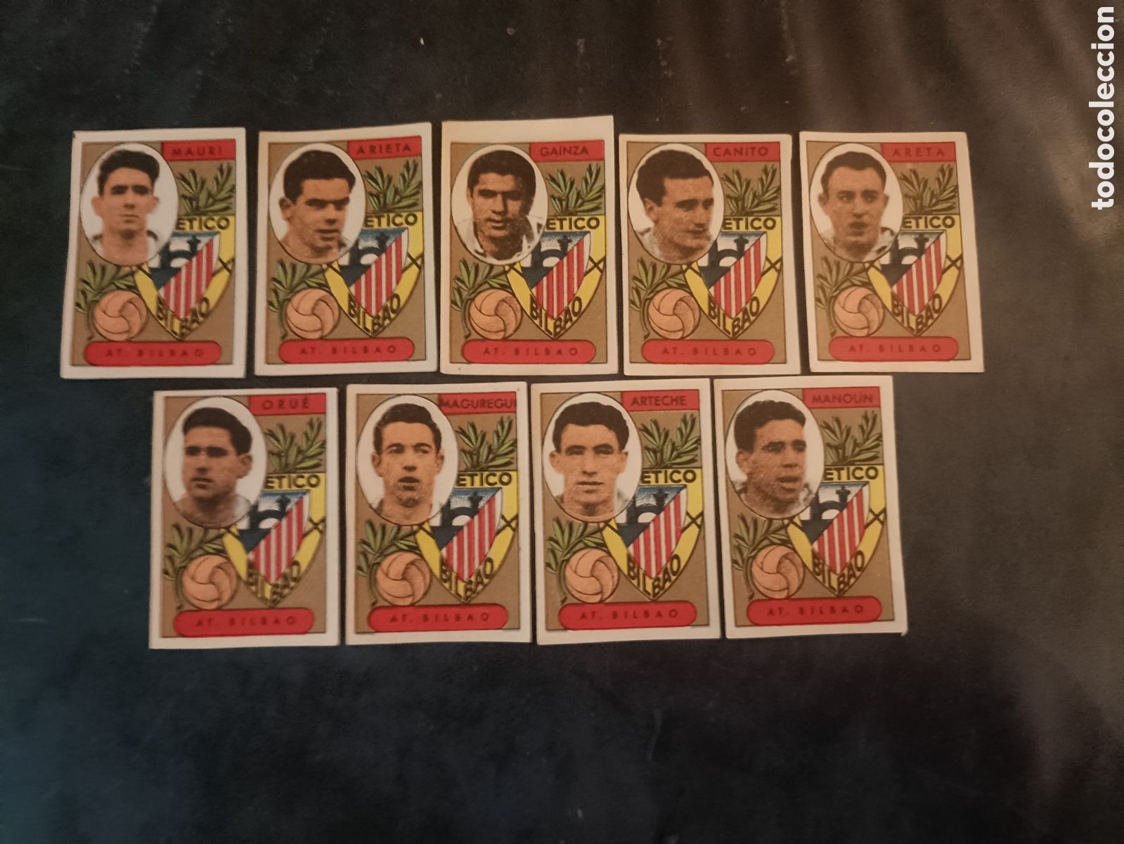 Football Stickers: Lote de Nueve cromos de f&uacute;tbol ATLETICO DE BILBAO A&ntilde;os 50