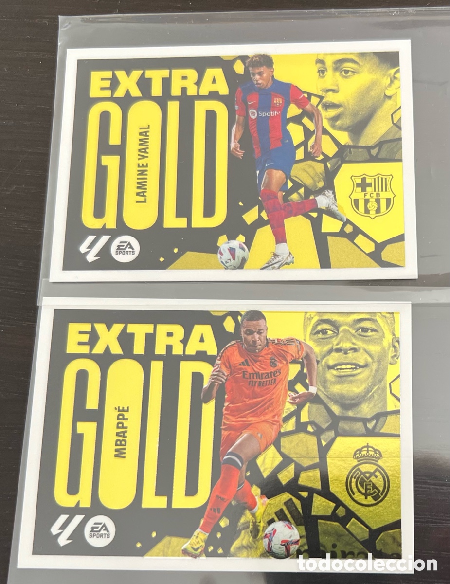 Cromos de F&uacute;tbol: Extra Gold Lamine Yamal y Mbapp&eacute;